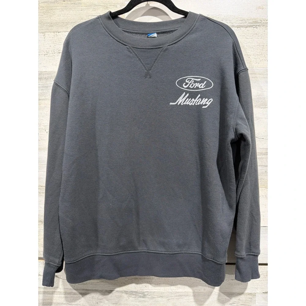 Old Navy Sweatshirt Kids XL 14/16 Gray Ford Mustang Graphic Carcore EUC